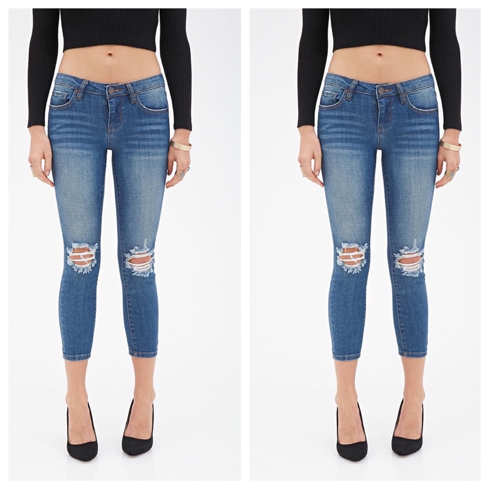 NWT FOREVER 21 RIPPED CROPPED SKINNY JEANS